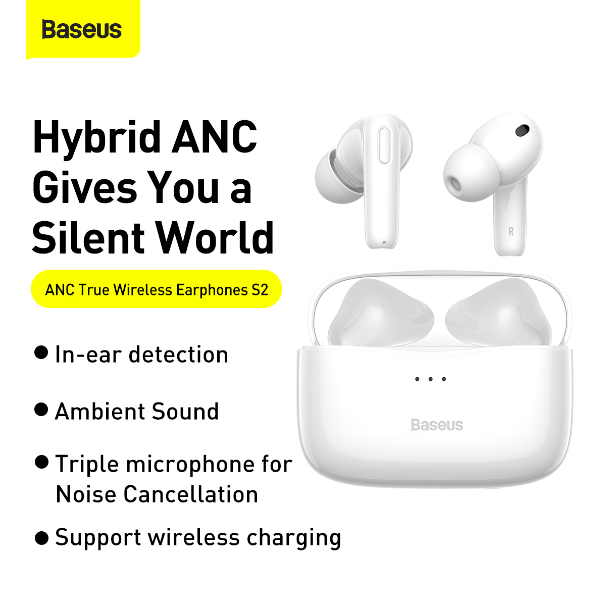 Baseus S2 TWS ANC True Wireless Earphones Support Wireless Charging Noise  Reduction Active Noise Cancelling - AliExpress Consumer Electronics