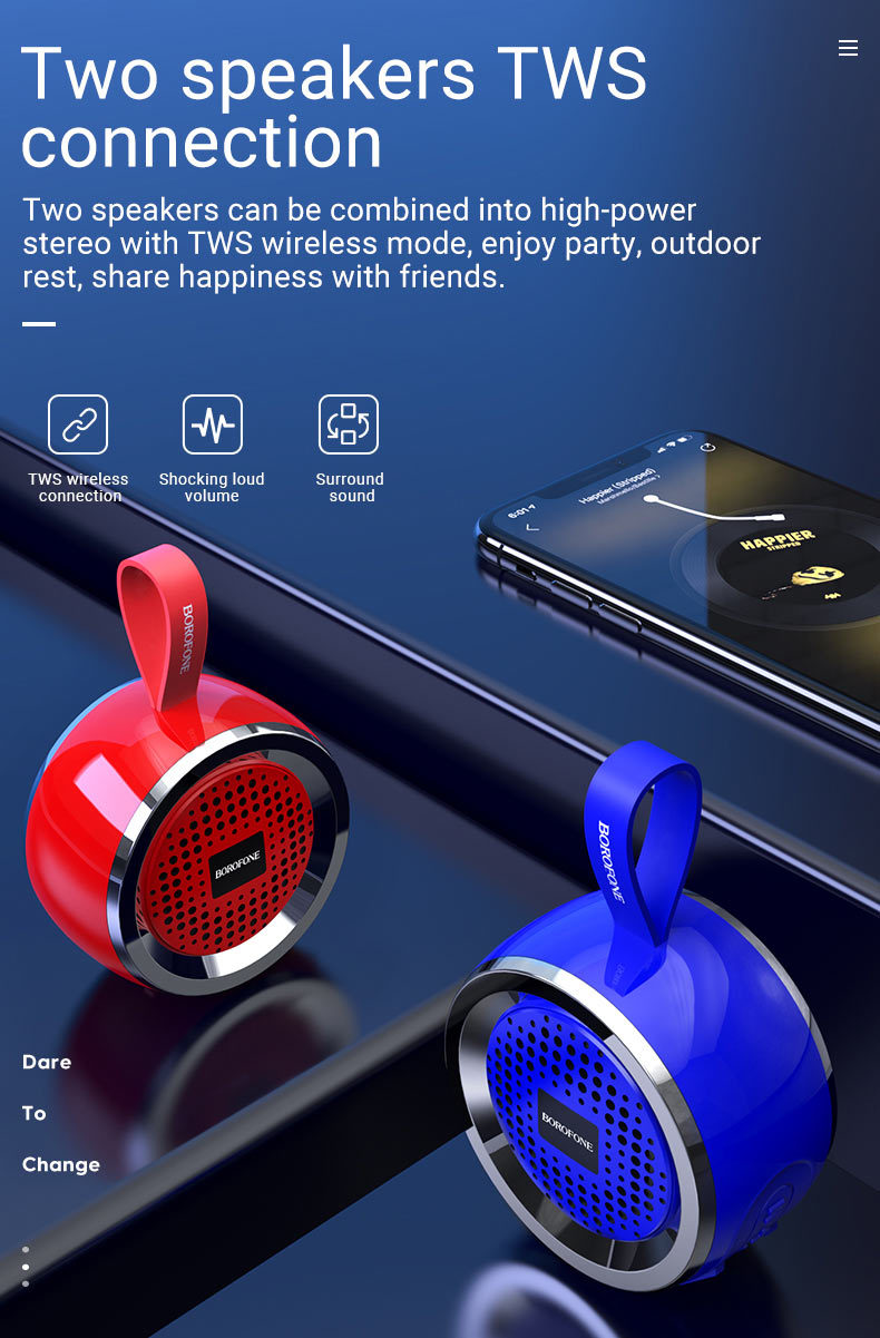 Borofone Głośnik Bezprzewodowy Bluetooth BR2 Aurora czerwony