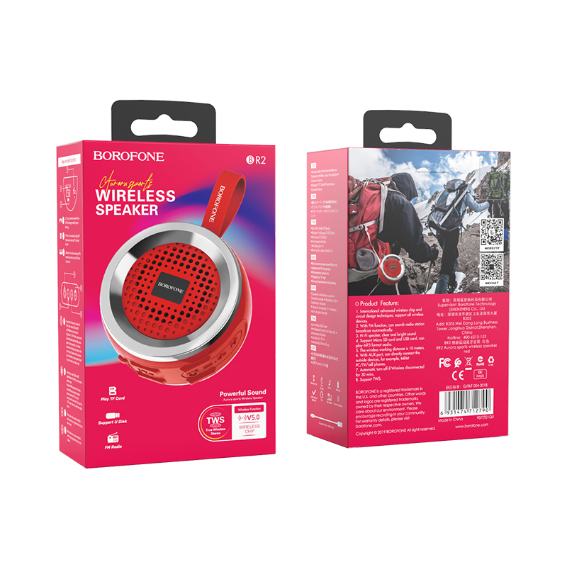 Borofone Głośnik Bezprzewodowy Bluetooth BR2 Aurora czerwony