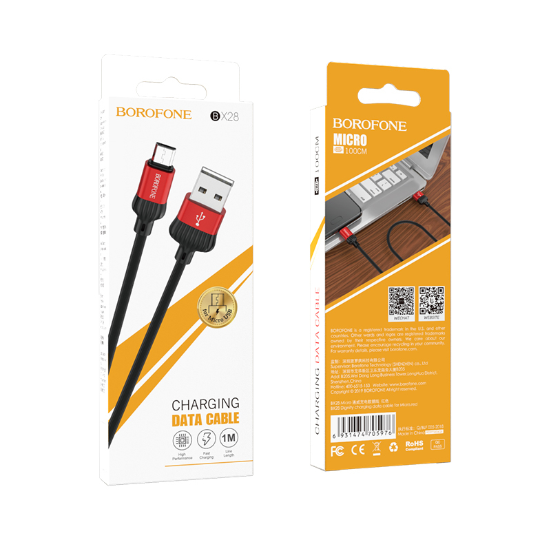 Borofone Kabel BX28 Dignity - USB na Micro USB - 2,4A 1 metr czerwony