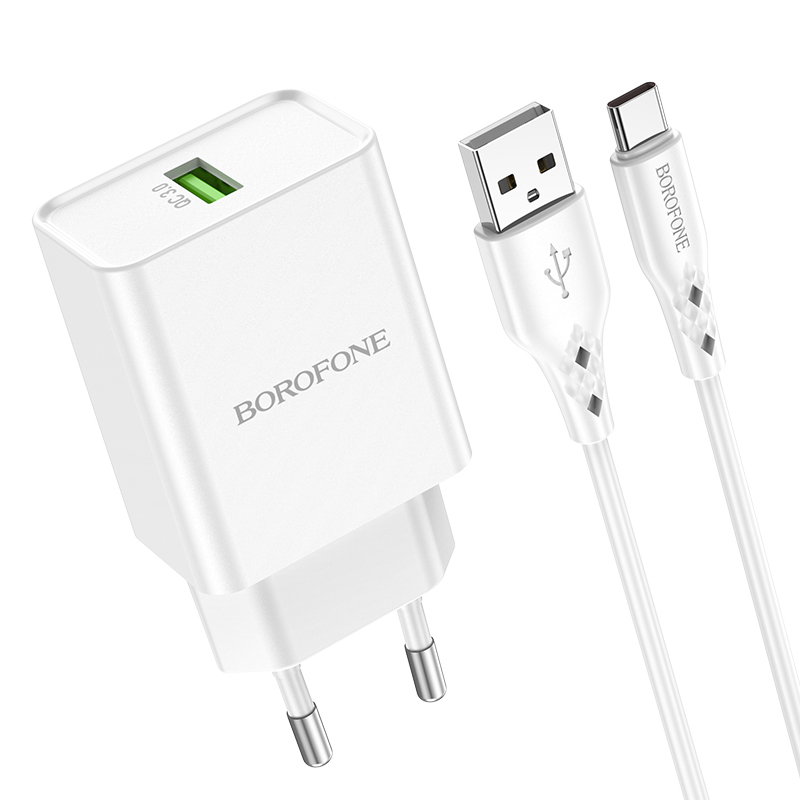 Borofone síťová nabíječka BN5 Sunlight - USB - QC 3.0 18W with USB to USB-C cable , barva bílá