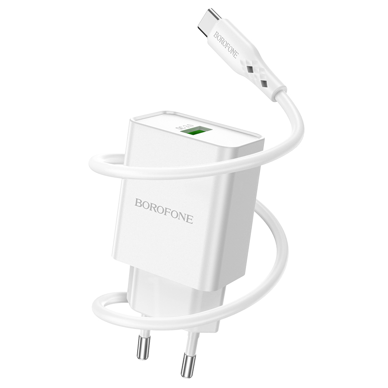 Borofone síťová nabíječka BN5 Sunlight - USB - QC 3.0 18W with USB to USB-C cable , barva bílá
