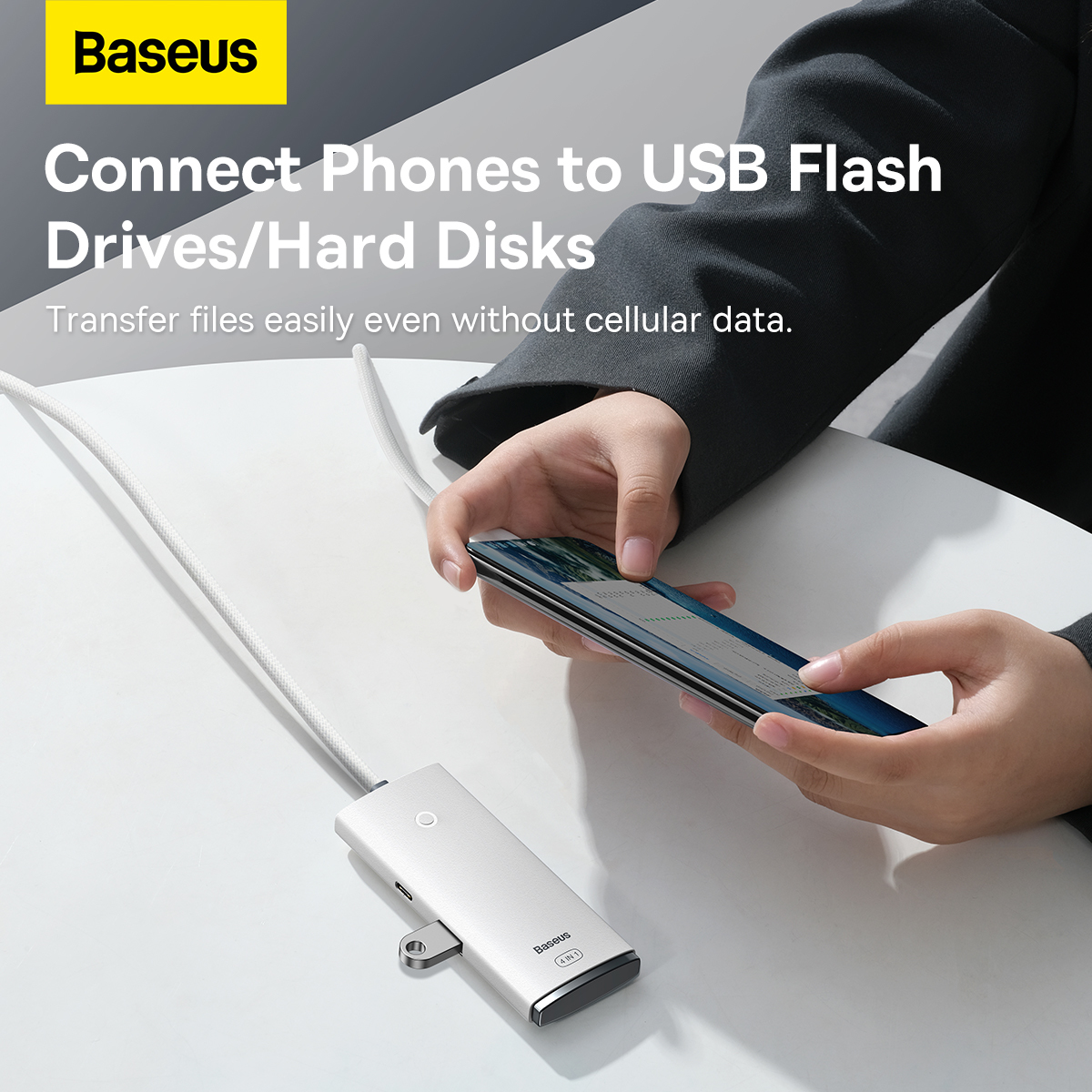 Baseus Adapter HUB - Typ C na 4xUSB3.0 - 2 metry (WKQX030502) biały
