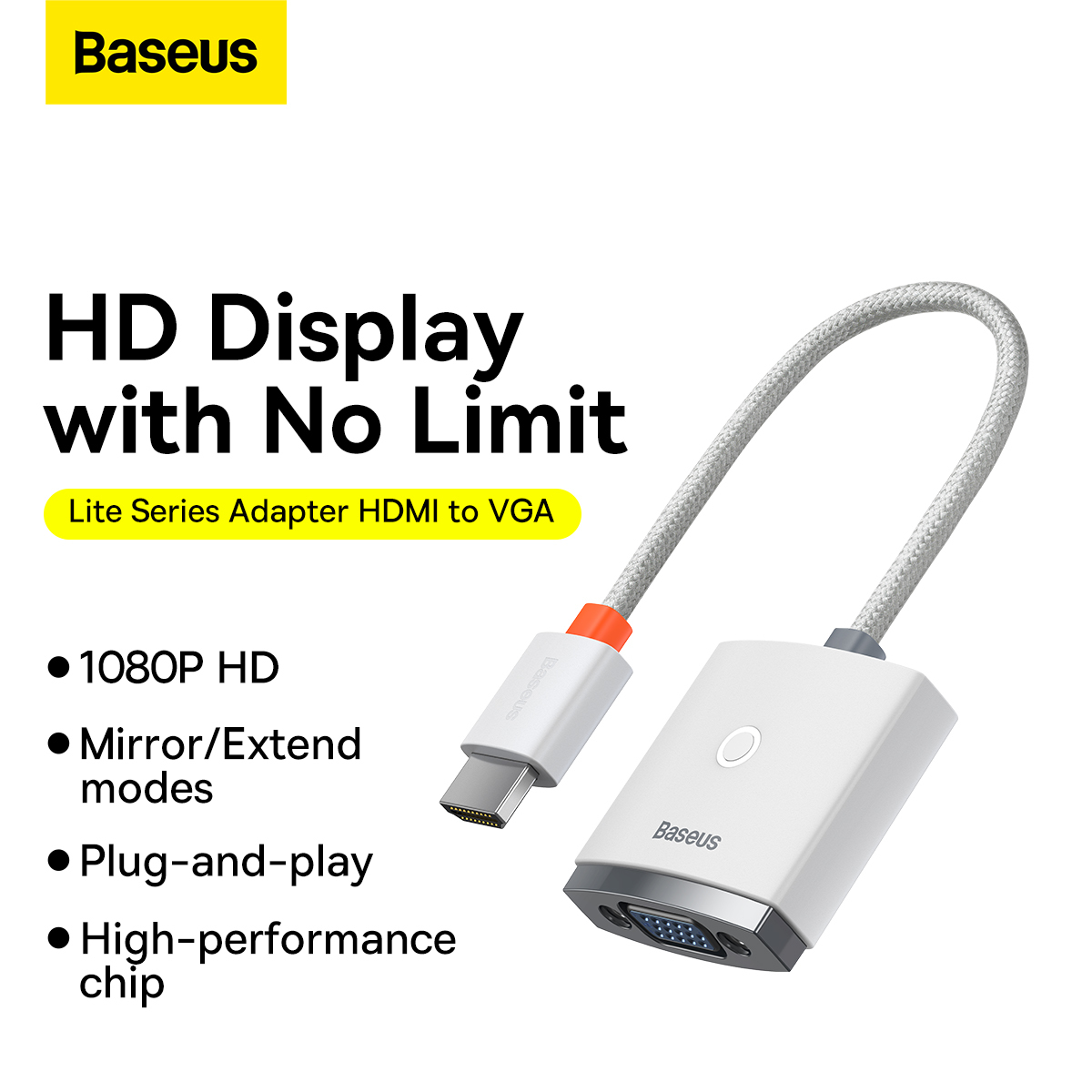 Baseus Adapter Lite Series - HDMI to VGA - (WKQX010002) white - Toptel Akcesoria GSM