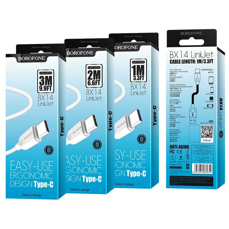 Borofone Kabel BX14 LinkJet - USB na Typ C - 2,4A 2 metry biały