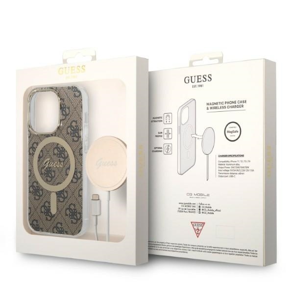 Original Induction Charger GUESS Magsafe + 4G Print case GUBPP14XH4EACSW  for Iphone 14 Pro Max brown - Toptel Akcesoria GSM