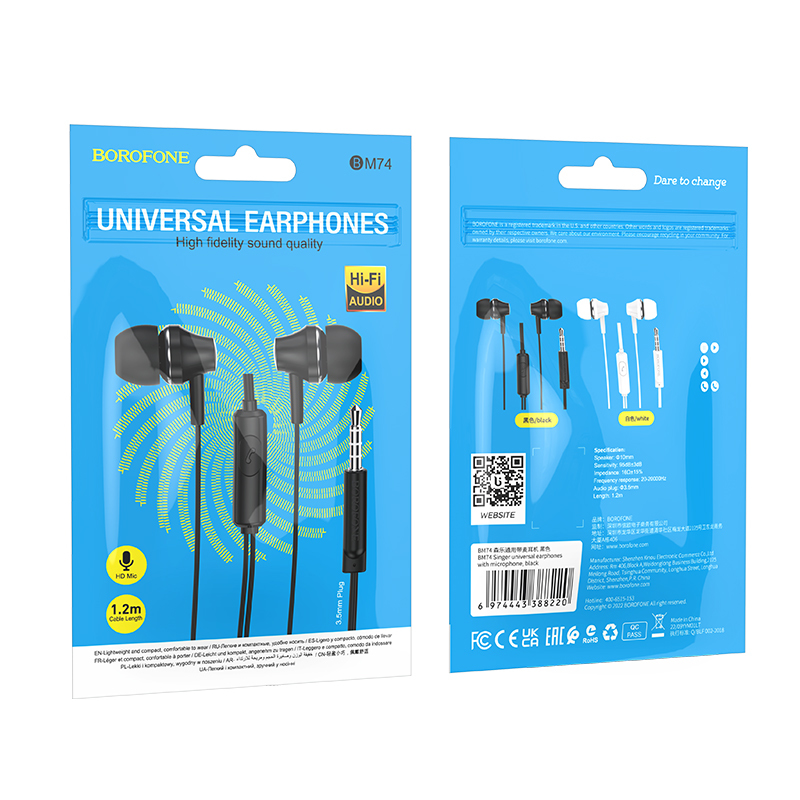 Borofone Earphones BM74 Singer black - Toptel Akcesoria GSM