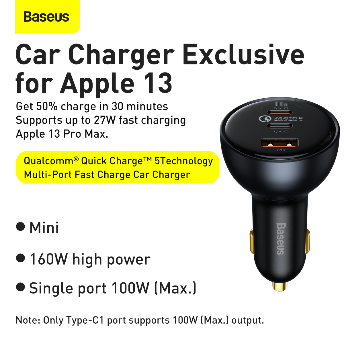 Baseus Car Charger - USB + 2xType C - QC5 PD 160W with Type C to Type C ( TZCCZM-0G) grey - Toptel Akcesoria GSM