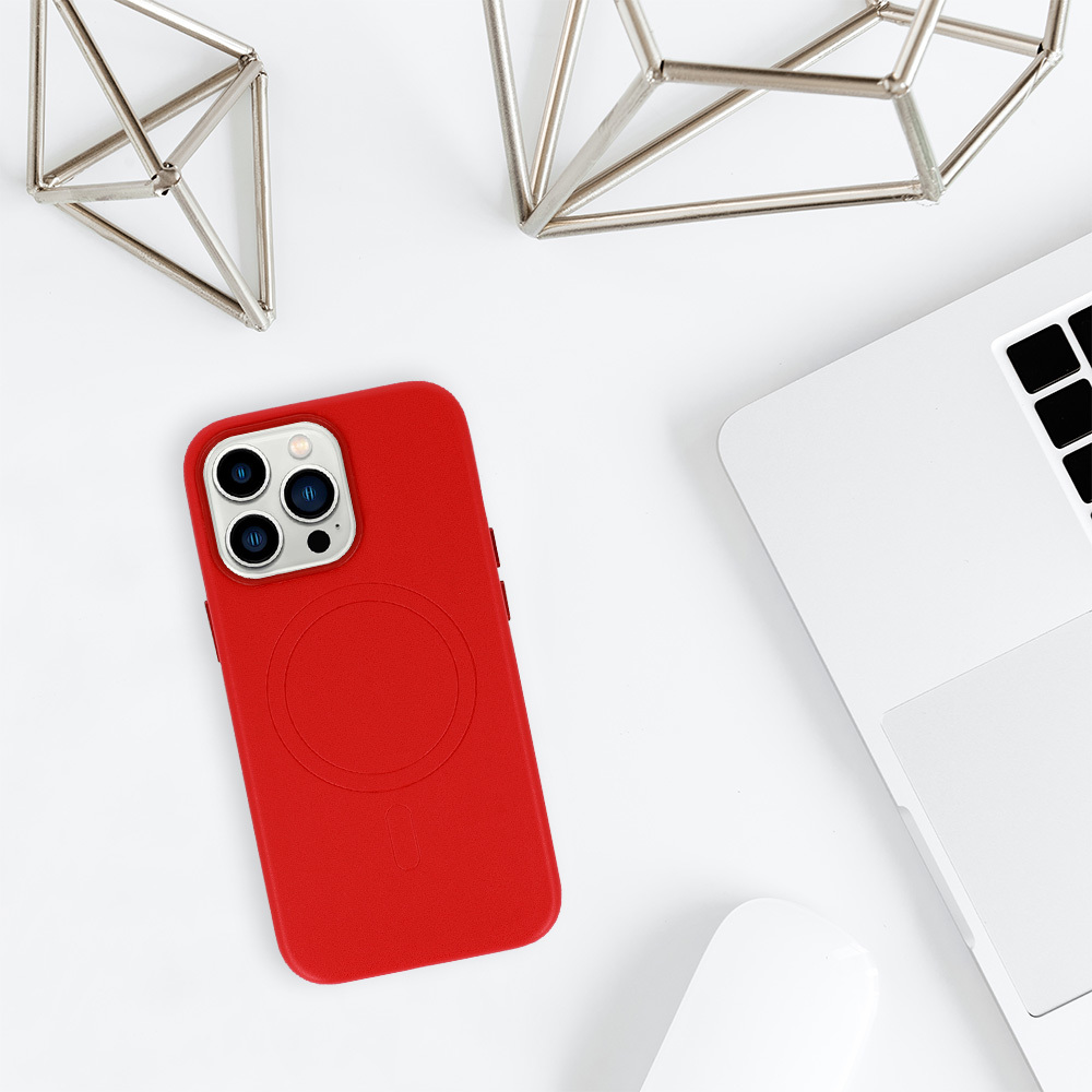 MagSafe Leather Case Iphone 13 Pro Czerwony