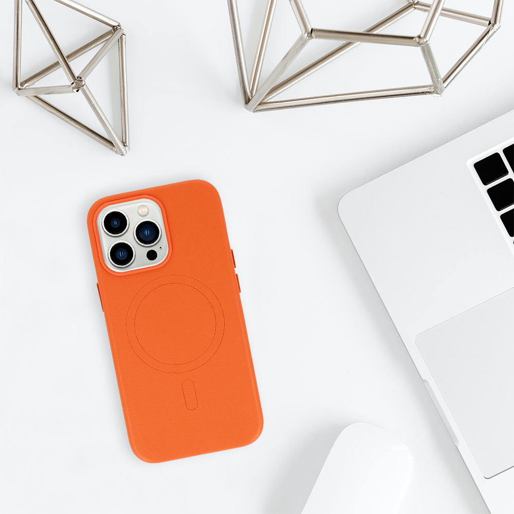 MagSafe Leather Case Iphone 13 Pro Pomarańczowy