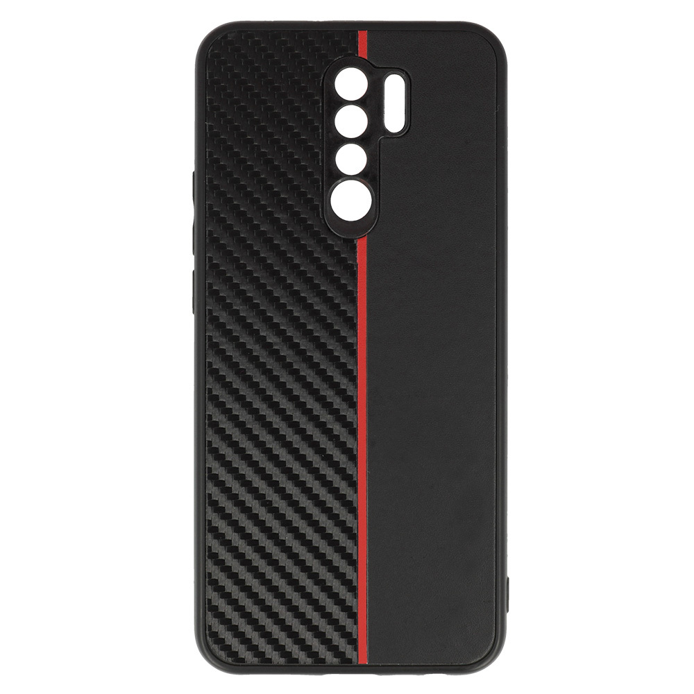 Kryt Carbon Protect pro Xiaomi Redmi 9 , barva černá with , barva červená stripe