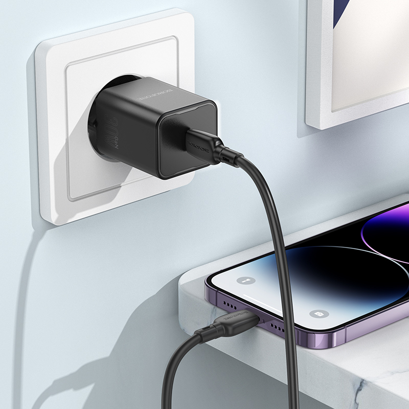 Borofone síťová nabíječka BN13 Safety GaN - USB-C - PD 30W with USB-C to Lightning kabel černý