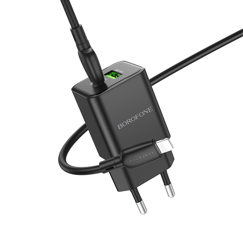 Borofone síťová nabíječka BN14 Royal GaN - USB + USB-C - QC 3.0 PD 30W with USB-C to Lightning kabel černý