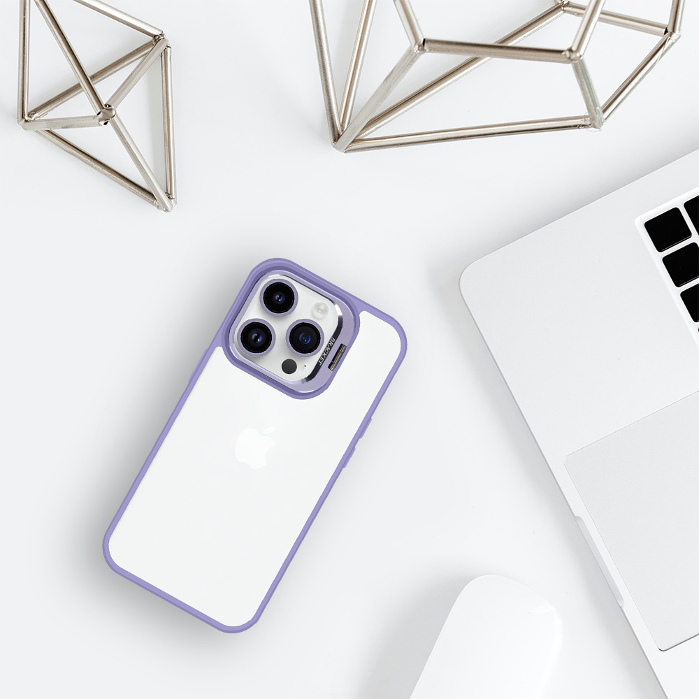 Kryt Kickstand s krytkou objektivu pro Apple iPhone 15 Plus light , barva fialová