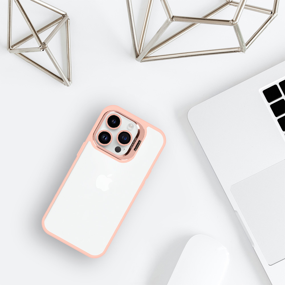 Kryt Kickstand s krytkou objektivu pro Apple iPhone 15 Pro , barva růžová