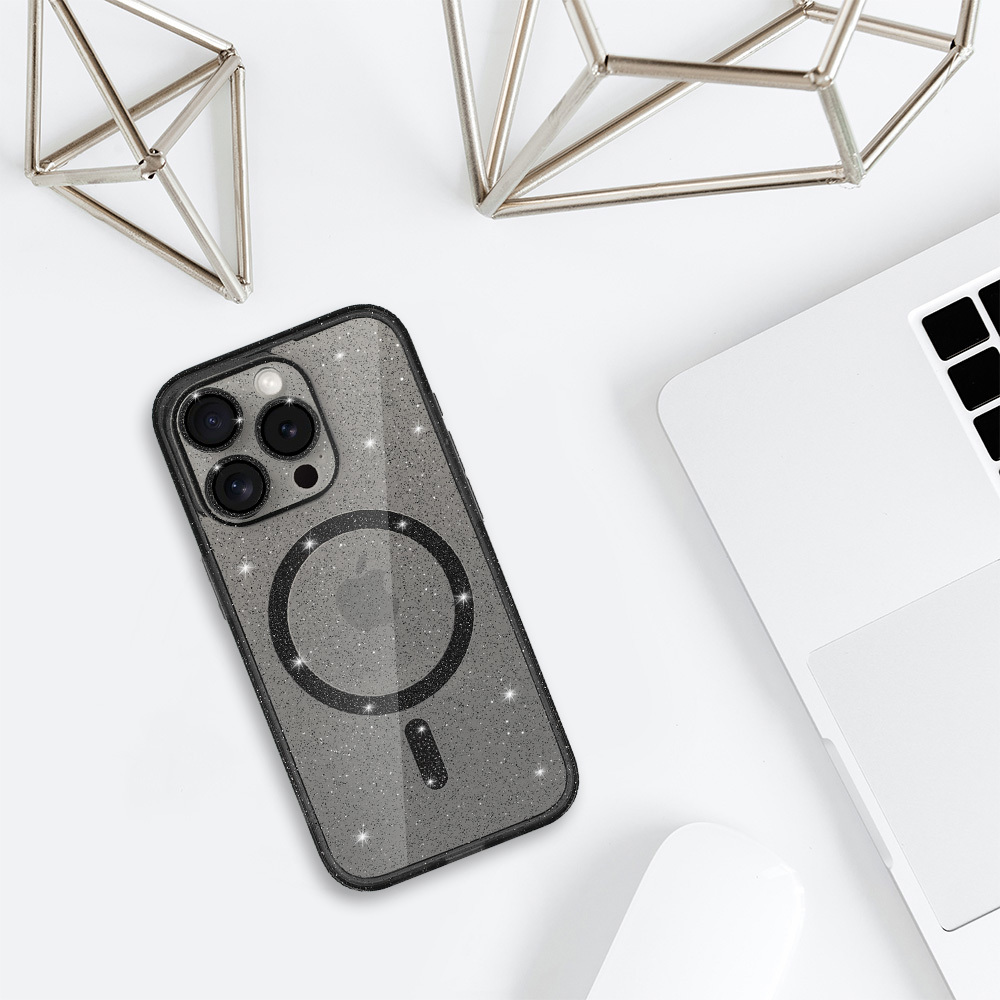 Glitter Magsafe Case do Iphone 15 czarny clear