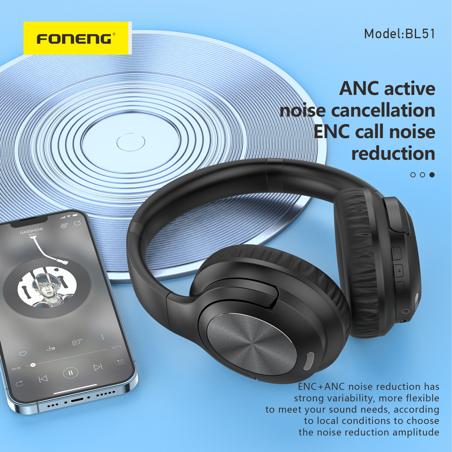 Foneng Słuchawki bluetooth BL51 (ANC + ENC) beżowe