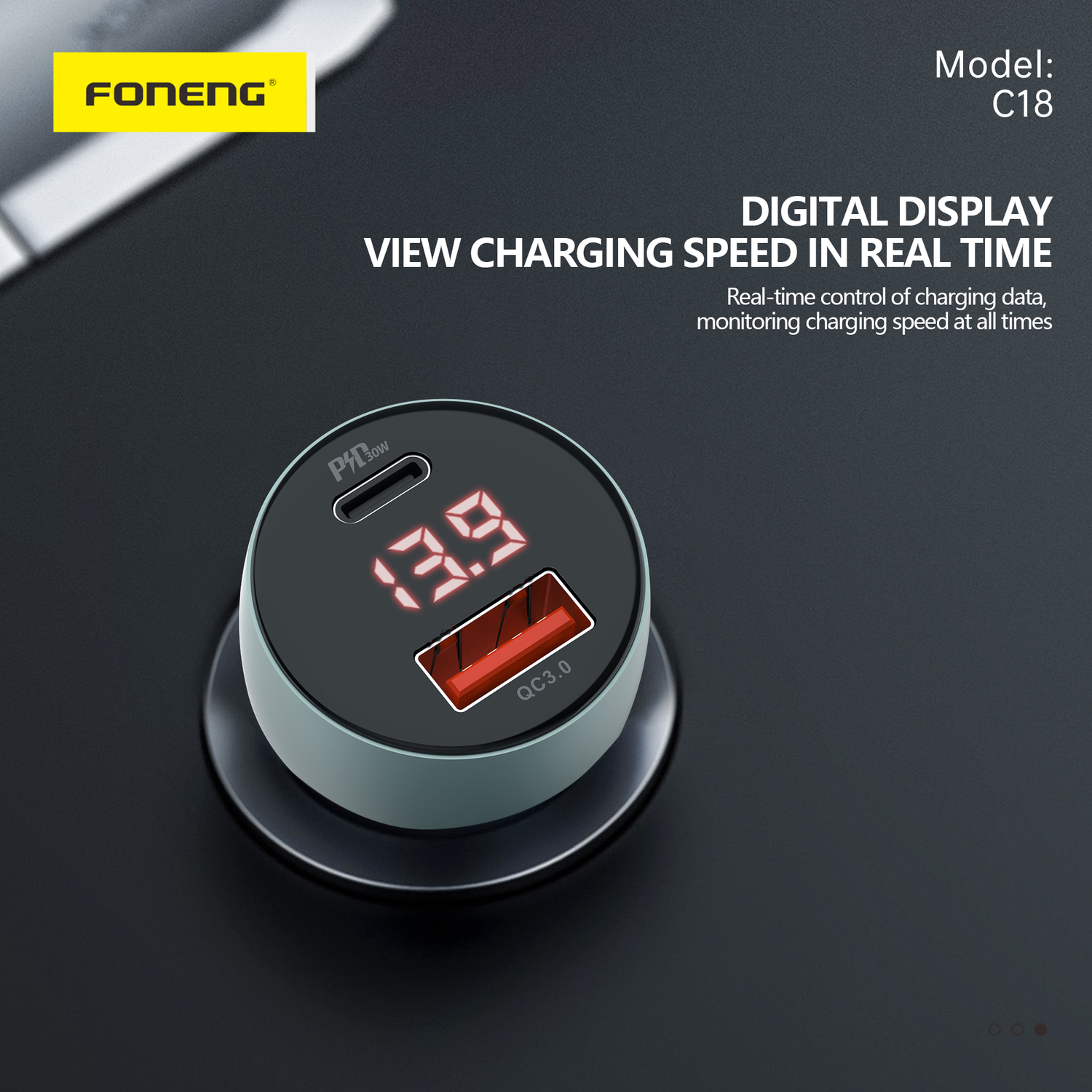 Foneng Car charger C18 - USB + Type C - PD 48W 3A with Type C to 
