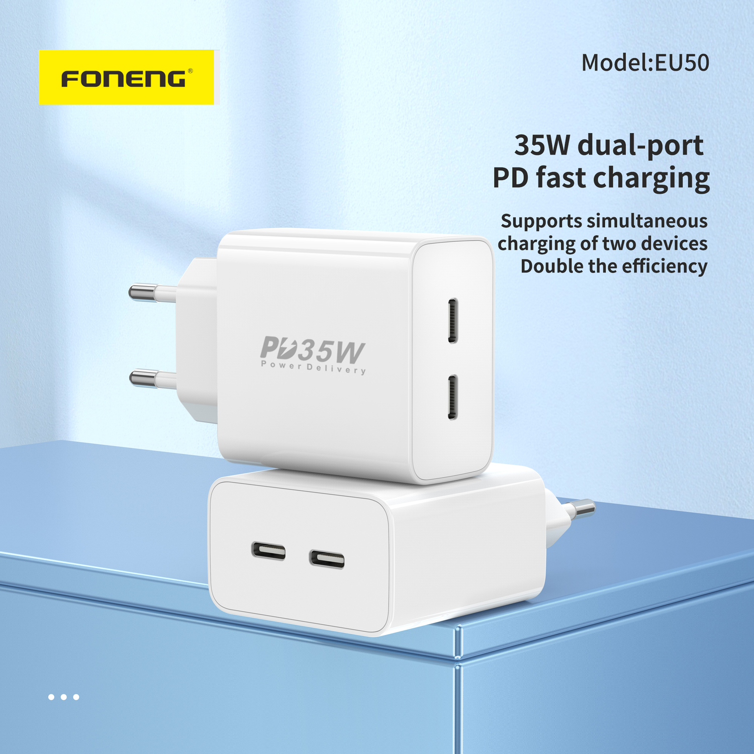 Foneng Ładowarka sieciowa EU50 - 2xTyp C - PD 35W 3A biała