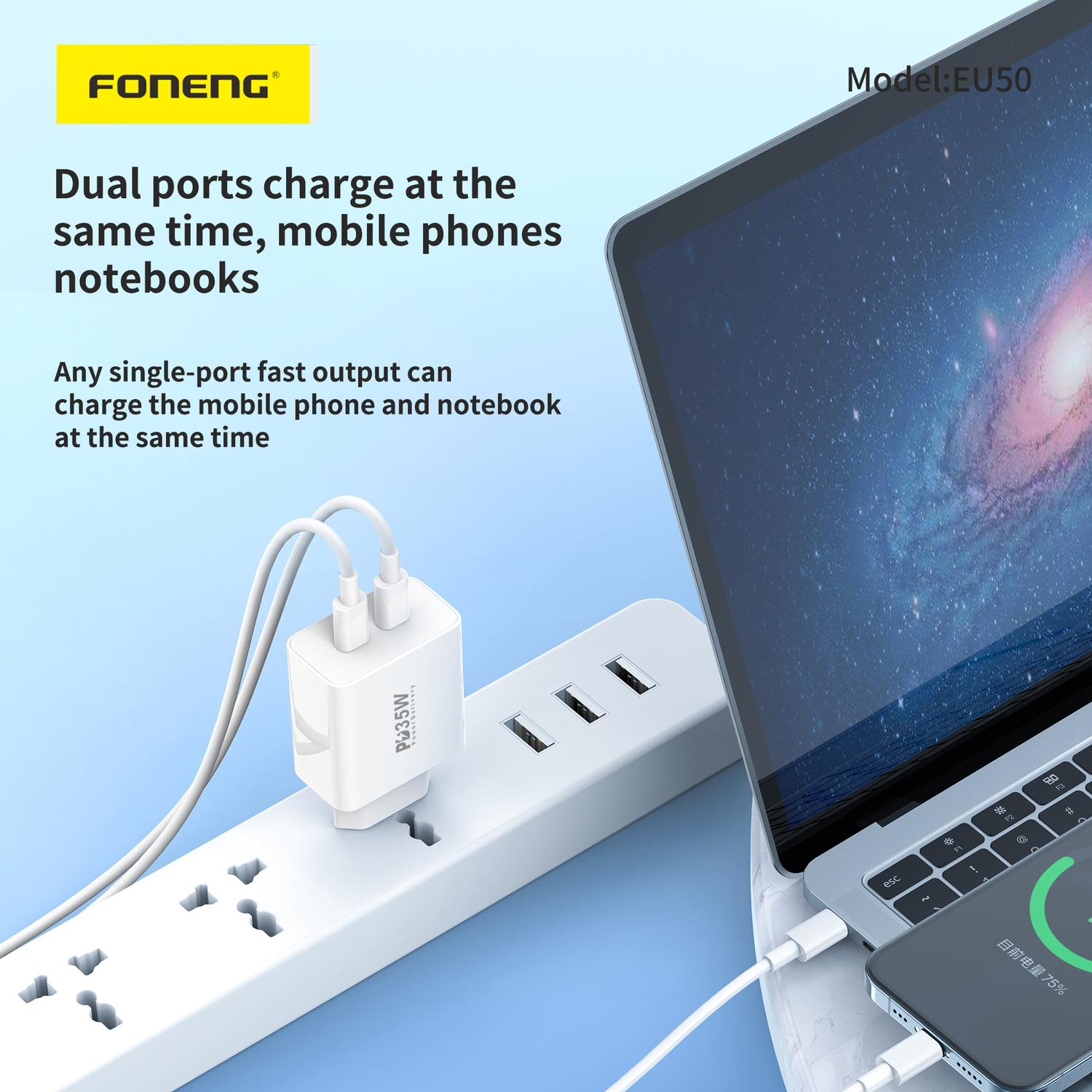 Foneng Ładowarka sieciowa EU50 - 2xTyp C - PD 35W 3A biała
