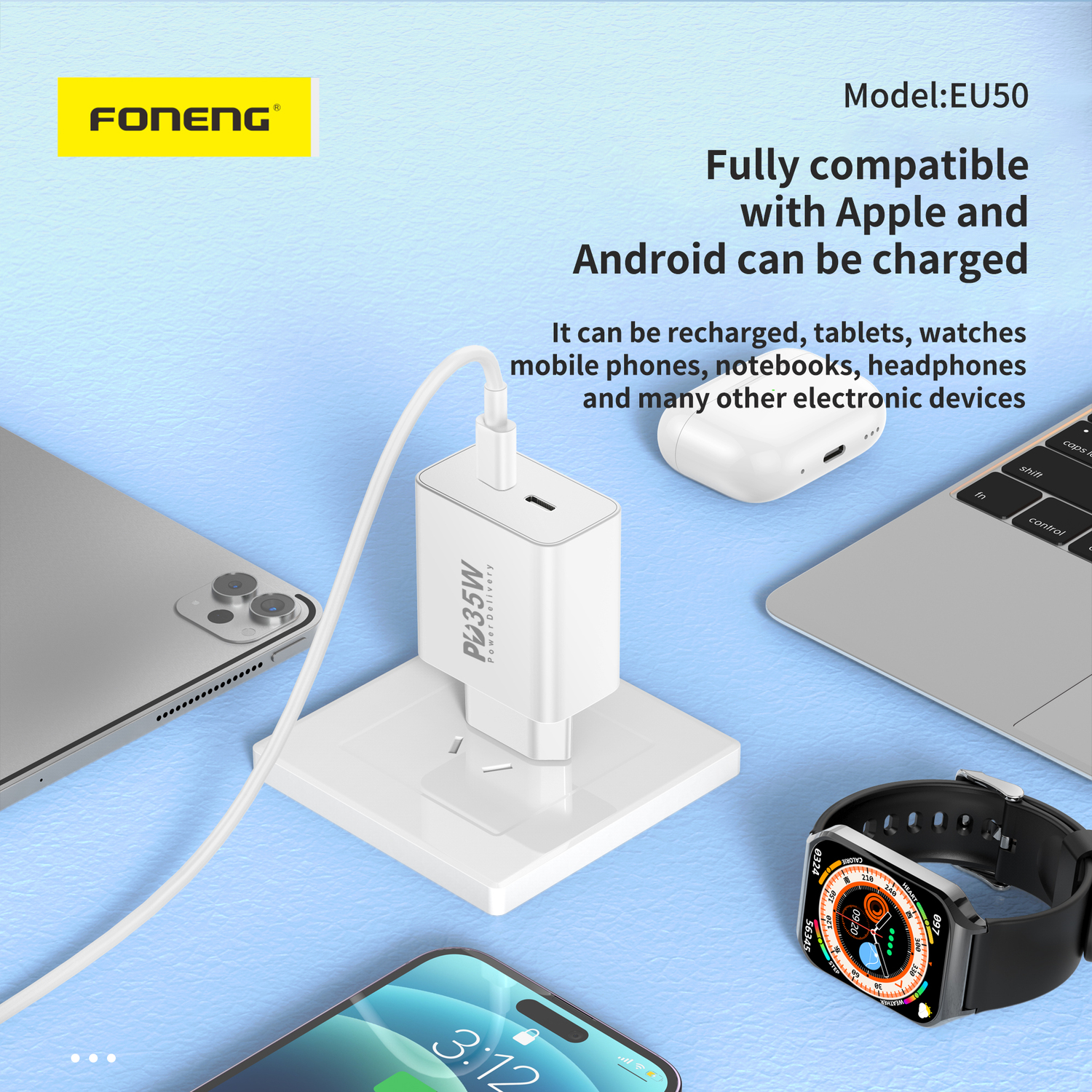 Foneng Ładowarka sieciowa EU50 - 2xTyp C - PD 35W 3A biała