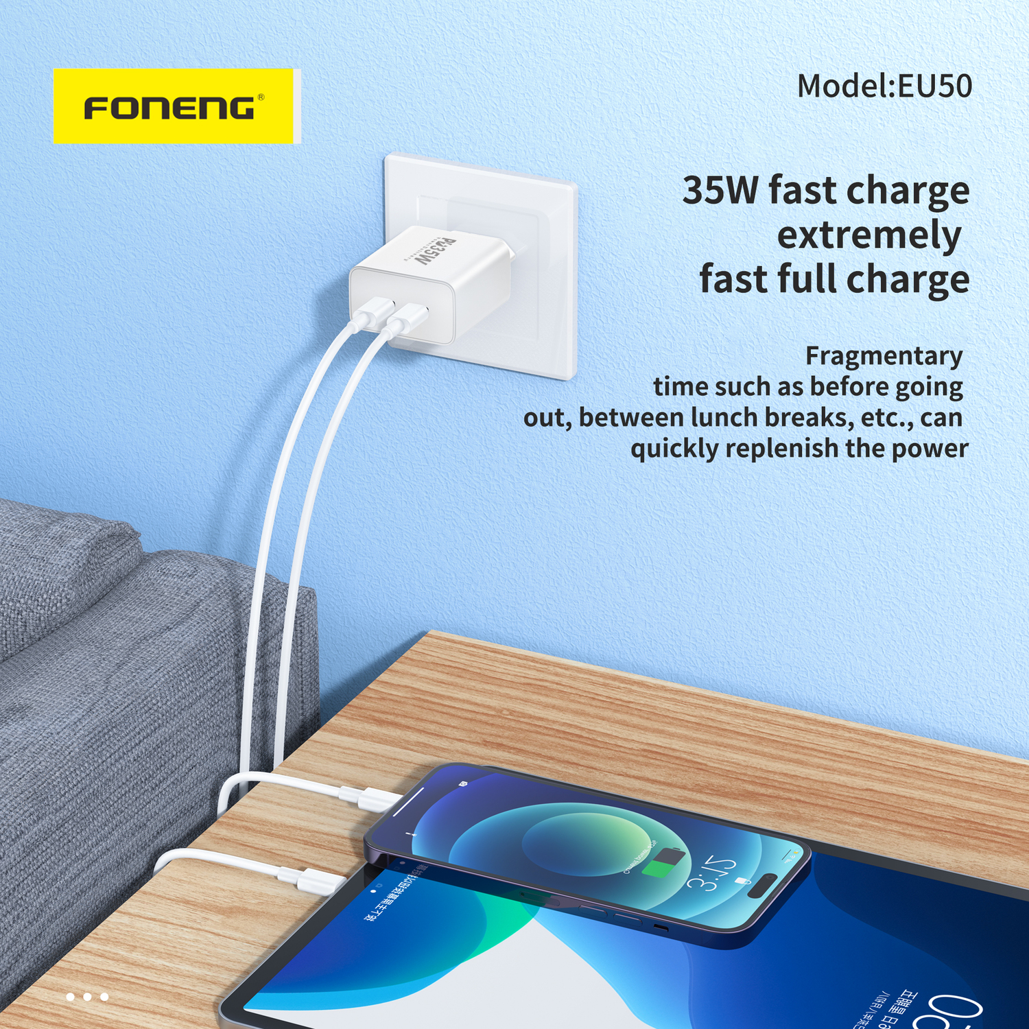 Foneng Ładowarka sieciowa EU50 - 2xTyp C - PD 35W 3A biała