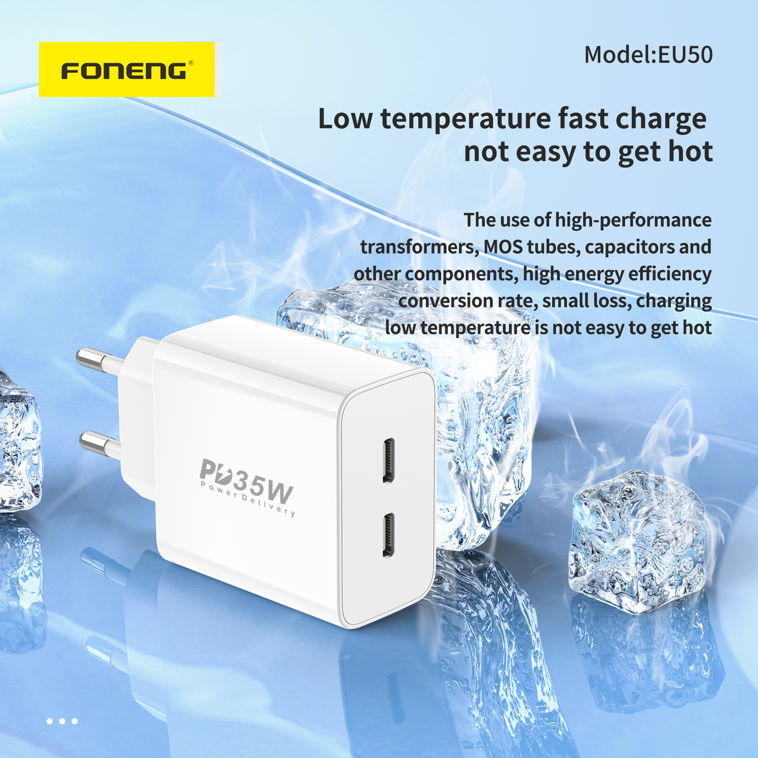 Foneng Ładowarka sieciowa EU50 - 2xTyp C - PD 35W 3A biała