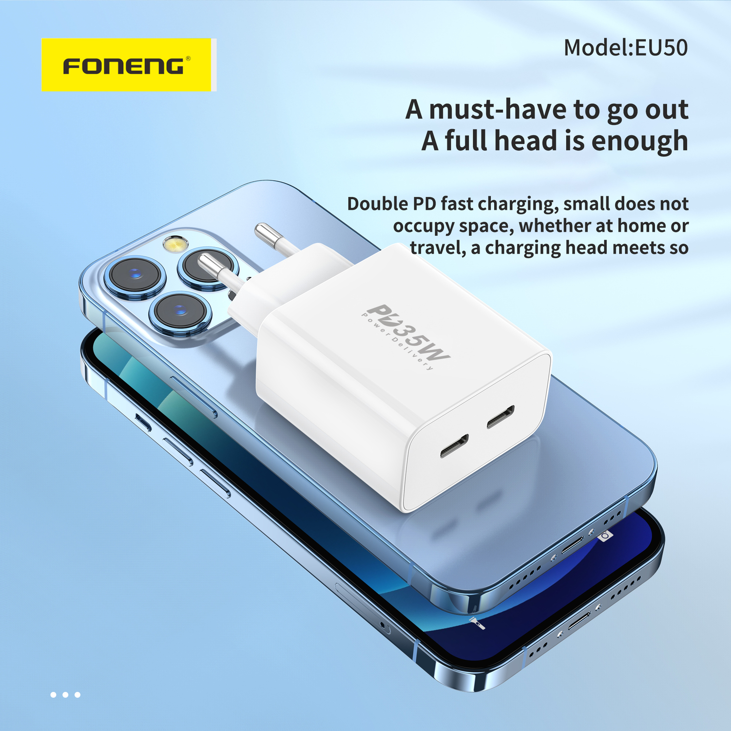 Foneng Ładowarka sieciowa EU50 - 2xTyp C - PD 35W 3A biała