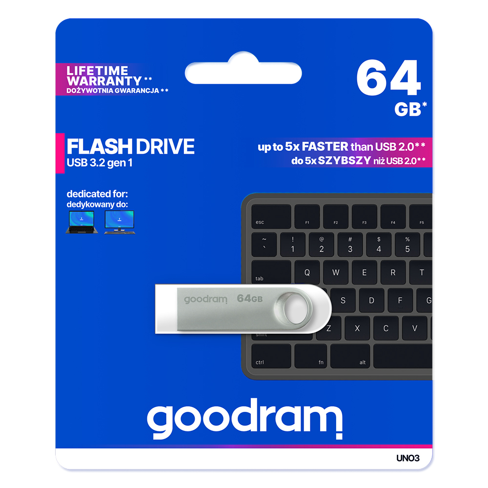 Pendrive GOODRAM UNO3 -  64GB USB 3.2 gen 1 Srebrny