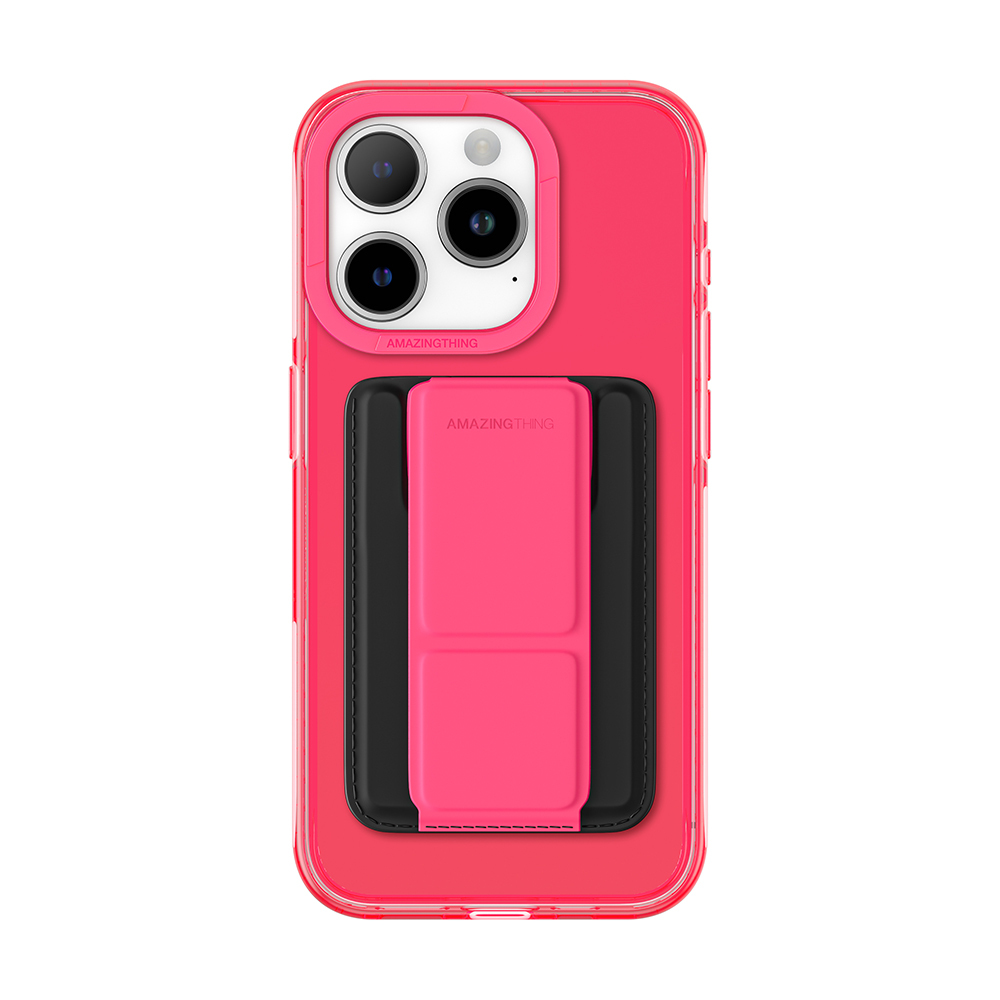 Amazing Thing Titan Pro Neon Mag Wallet Case 10FT IP156.1PTWPN for Apple iPhone 15 Pro , barva růžová with stand