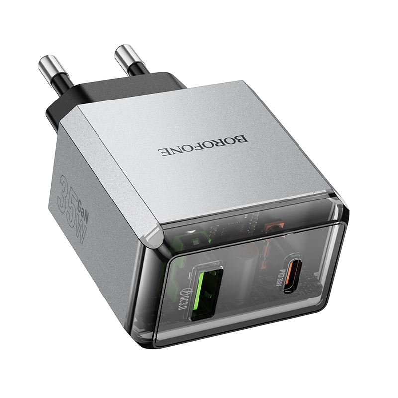 Borofone síťová nabíječka BN20 Lena - USB + USB-C - PD 35W , barva šedá