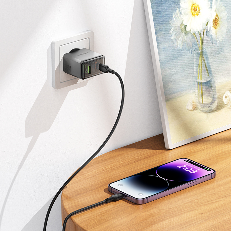 Borofone síťová nabíječka BN20 Lena - USB + USB-C - PD 35W , barva šedá
