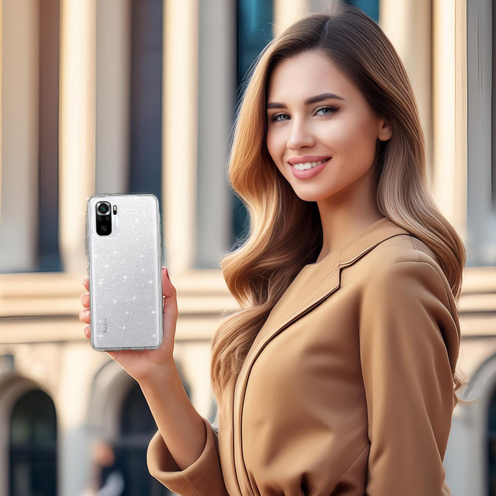 Kryt Glitter pro Xiaomi Redmi Note 10/Note 10S/Poco M5S , barva stříbrná