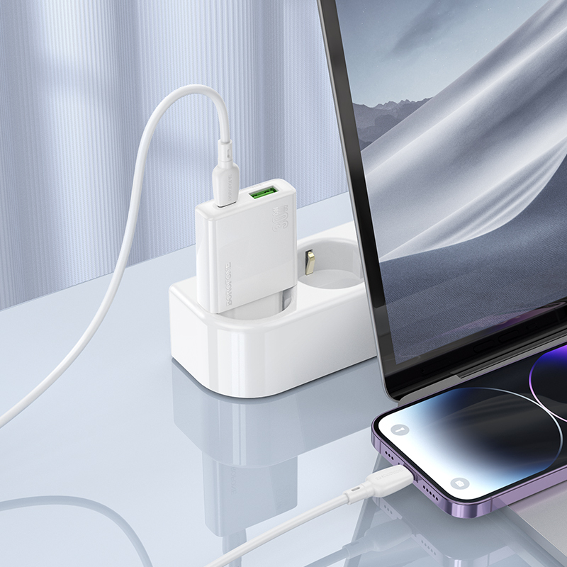 Borofone síťová nabíječka BN25 Wish (Ultra Thin) - USB + USB-C - PD QC 3.0 30W , barva bílá