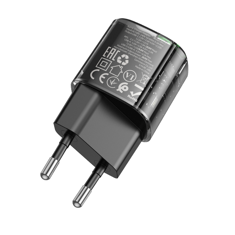 Borofone síťová nabíječka BN17 Sunlight - USB + USB-C -  QC 3.0 PD 20W 3A , barva černá