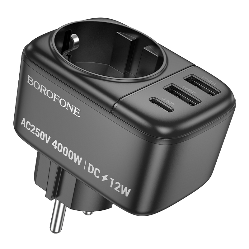 Borofone síťová nabíječka BAC14 Wide - 2xUSB + USB-C + outlet - 12W , barva černá
