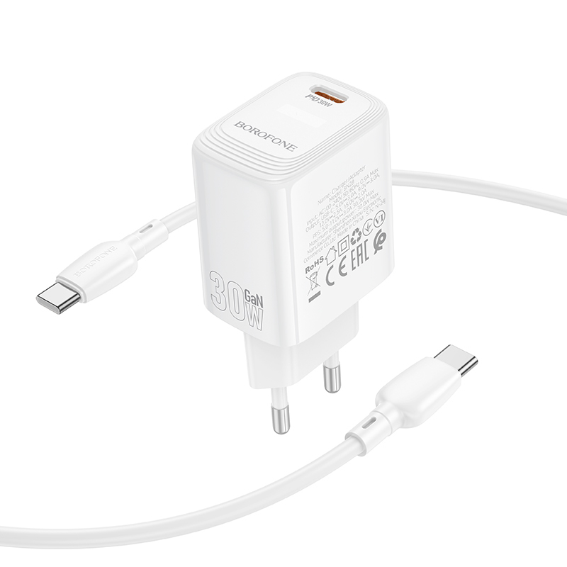 Borofone síťová nabíječka BN28 Fuente - USB-C - PD 30W with USB-C to USB-C cable , barva bílá