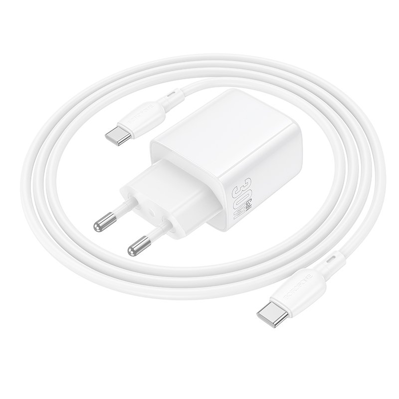 Borofone síťová nabíječka BN28 Fuente - USB-C - PD 30W with USB-C to USB-C cable , barva bílá