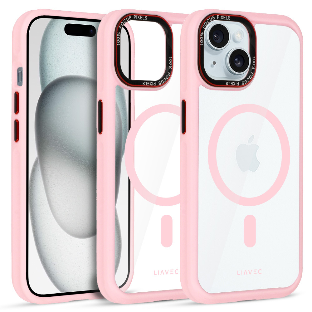 Liavec Hybrid Magsafe Kryt ClearCase pro Apple iPhone 15 , barva růžová