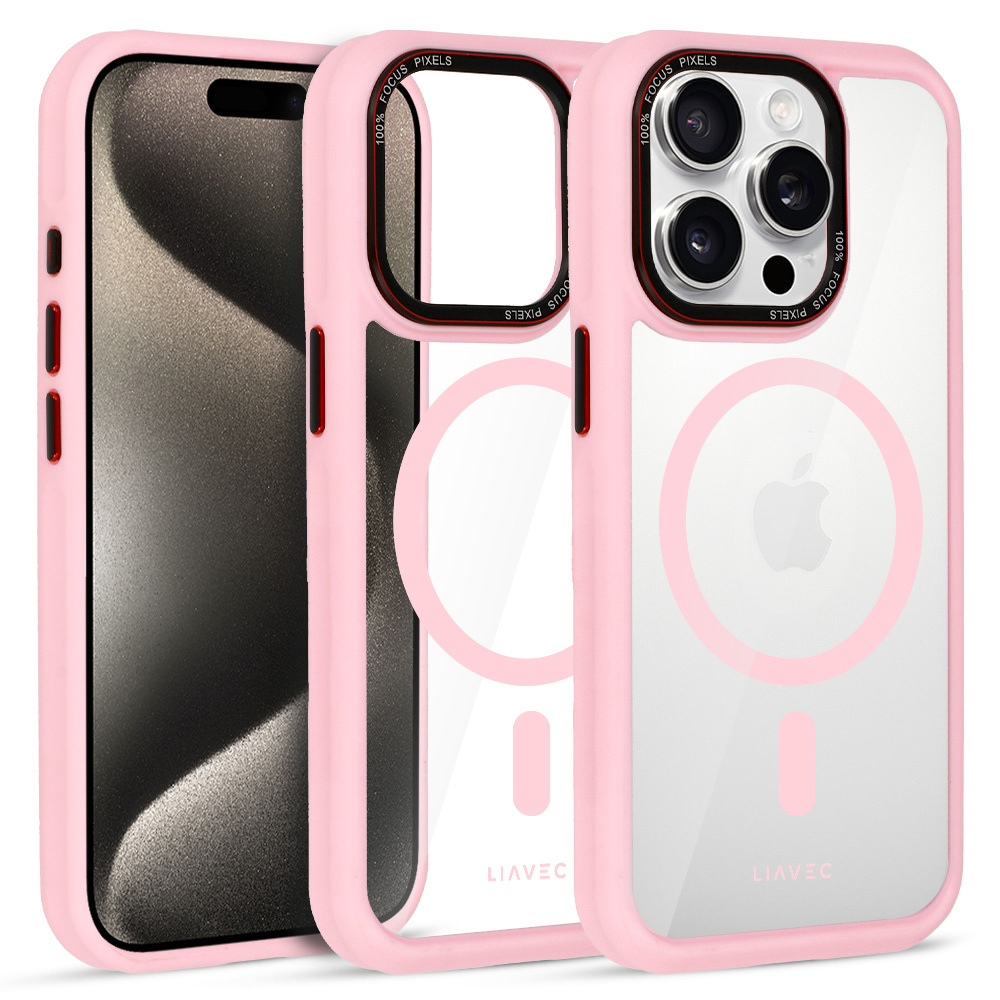 Liavec Hybrid Magsafe Kryt ClearCase pro Apple iPhone 15 Pro Max , barva růžová