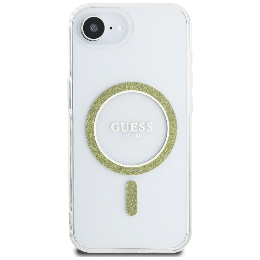 Originální kryt GUESS IML Glitter Circle MagSafe for Apple iPhone 17e/16e , barva čirá