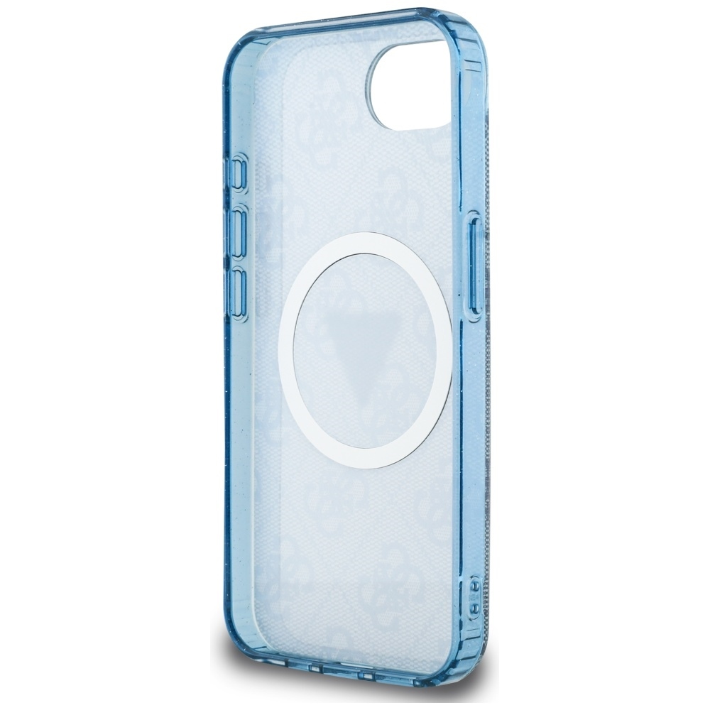 Originální kryt GUESS IML Metal Glitter 4G Circle Triangle MagSafe for Apple iPhone 17e/16e , barva modrá