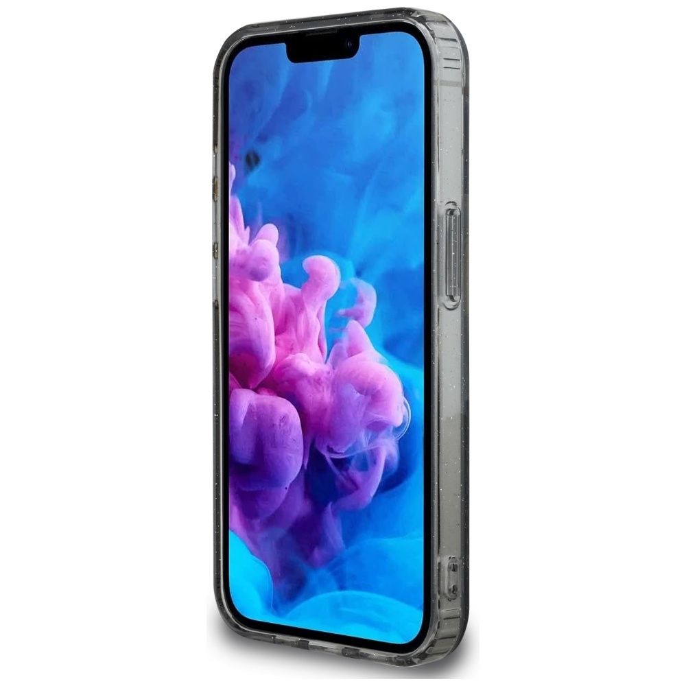 Originální kryt GUESS IML Metal Glitter Flowers Triangle MagSafe for Apple iPhone 17e/16e , barva černá