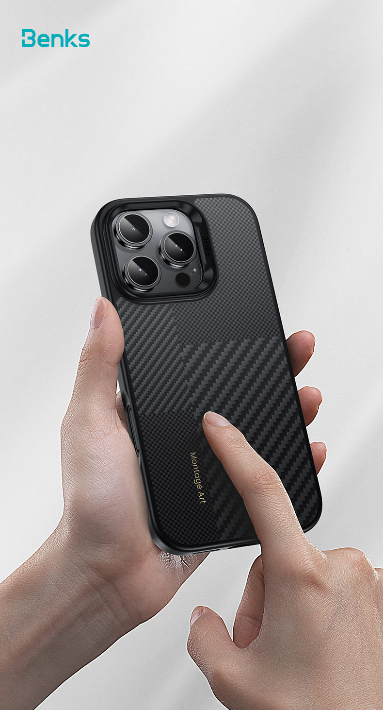 Benks Montage Magnetic Armor Pro Kevlar Case Metal Frame 600D+1500D (MF65) for Apple iPhone 16 Pro , barva černá (Camera Control Button)