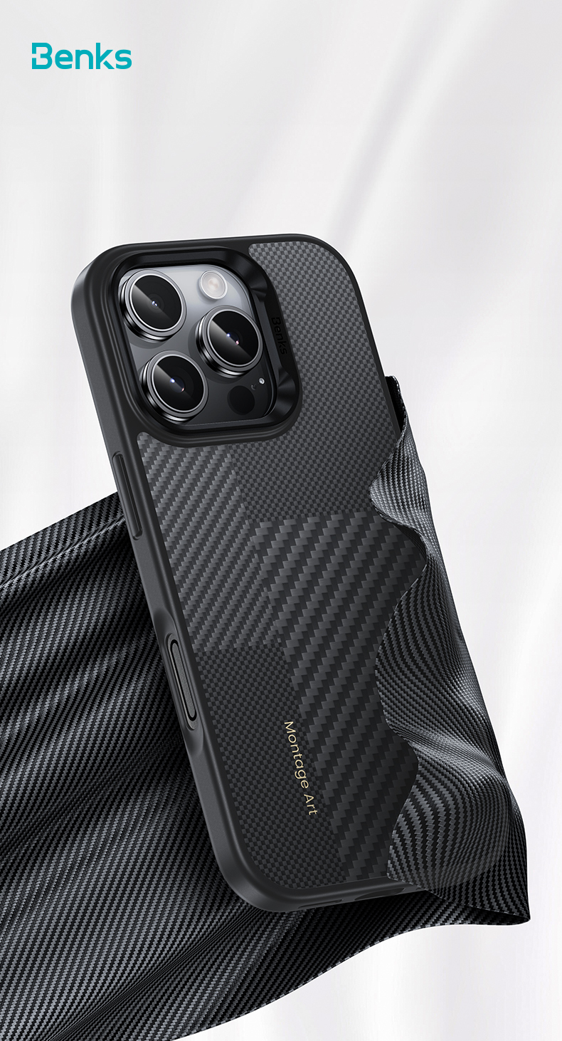 Benks Montage Magnetic Armor Pro Kevlar Case Metal Frame 600D+1500D (MF65) for Apple iPhone 16 Pro , barva černá (Camera Control Button)