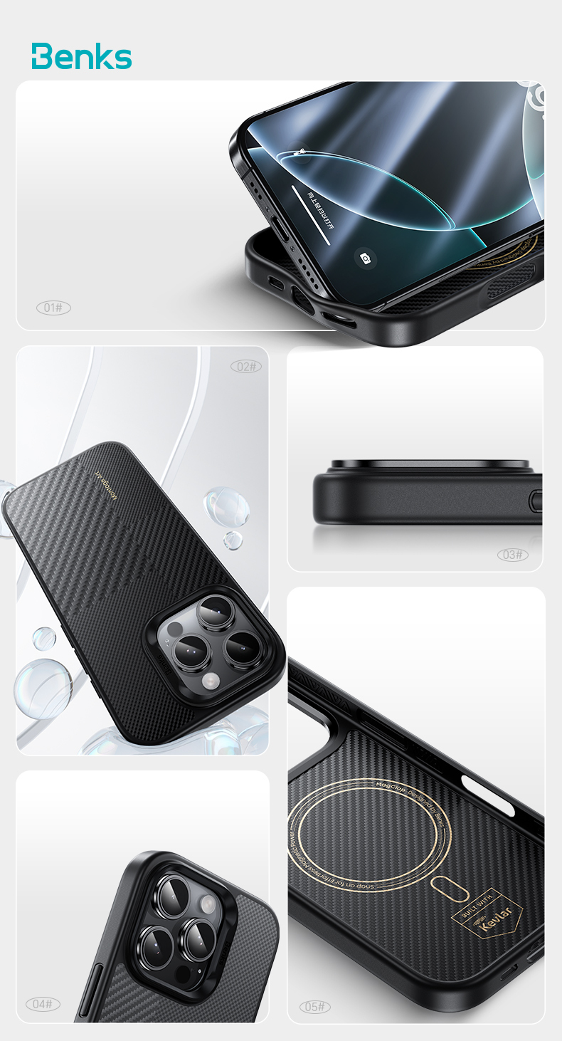 Benks Montage Magnetic Armor Pro Kevlar Case Metal Frame 600D+1500D (MF66) for Apple iPhone 16 Pro Max , barva černá (Camera Control Button)