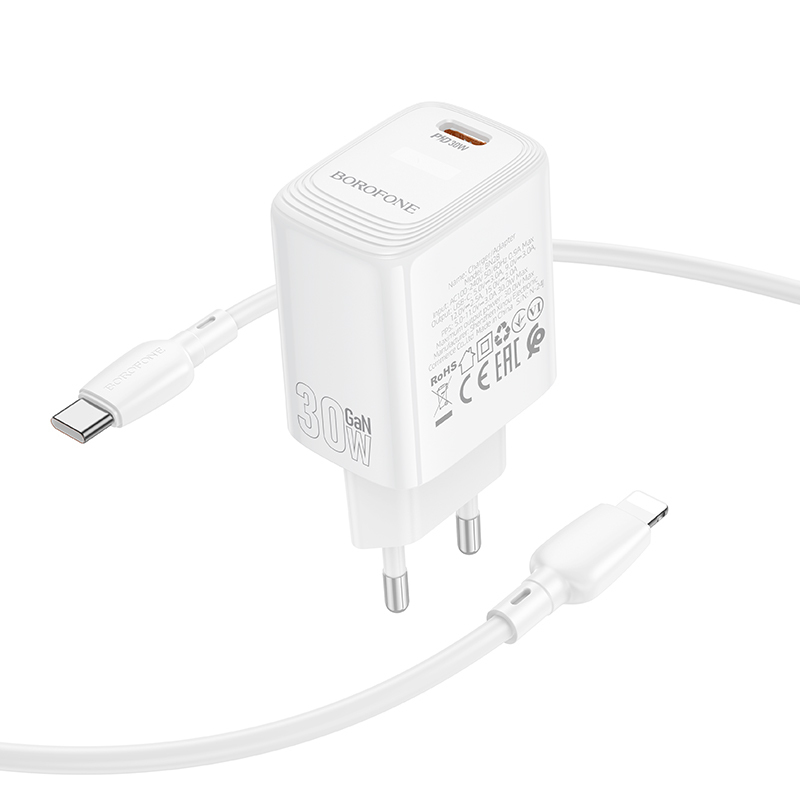 Borofone síťová nabíječka BN28 Fuente - USB-C - PD 30W with USB-C to Lightning kabel bílý