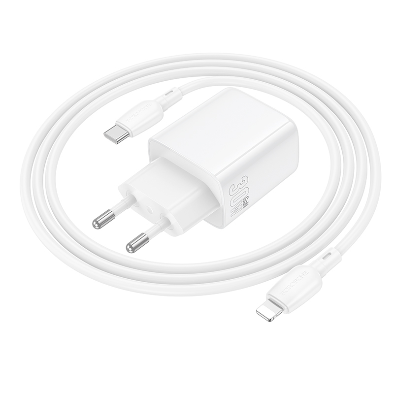 Borofone síťová nabíječka BN28 Fuente - USB-C - PD 30W with USB-C to Lightning kabel bílý