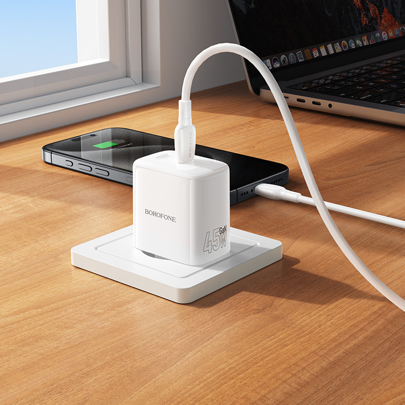 Borofone síťová nabíječka BN31 Cargador GaN - 2xUSB-C - QC 3.0 PD 45W , barva bílá