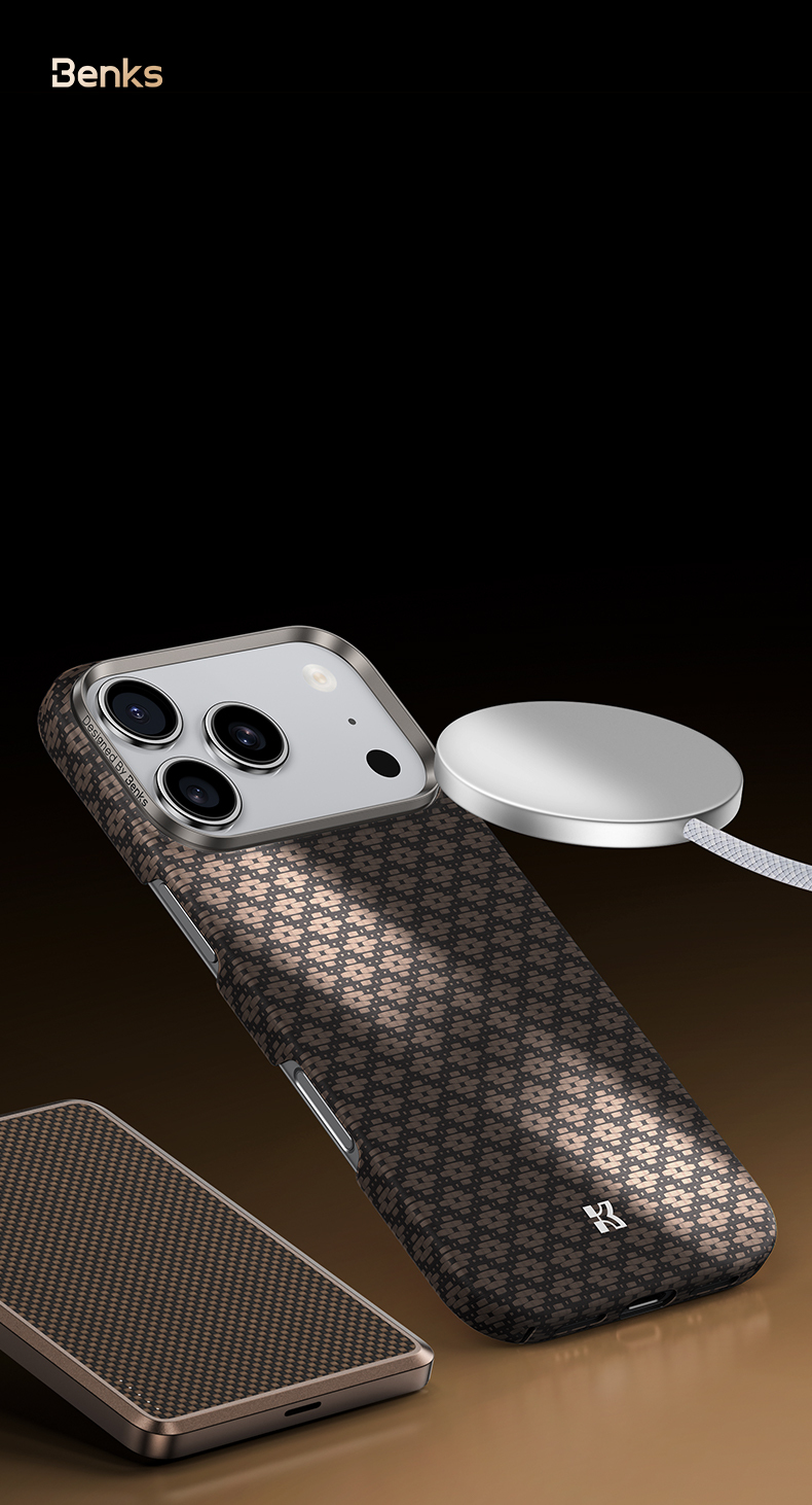 Benks Magnetic Armor Air Armor Grid Kevlar Case Metal Frame 600D (A069) for Apple iPhone 17 Pro , barva zlatá